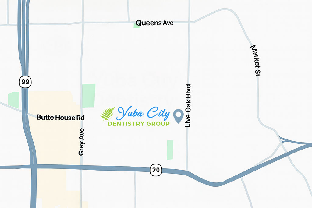 Overhead map surrounding Yuba City Dentistry Group